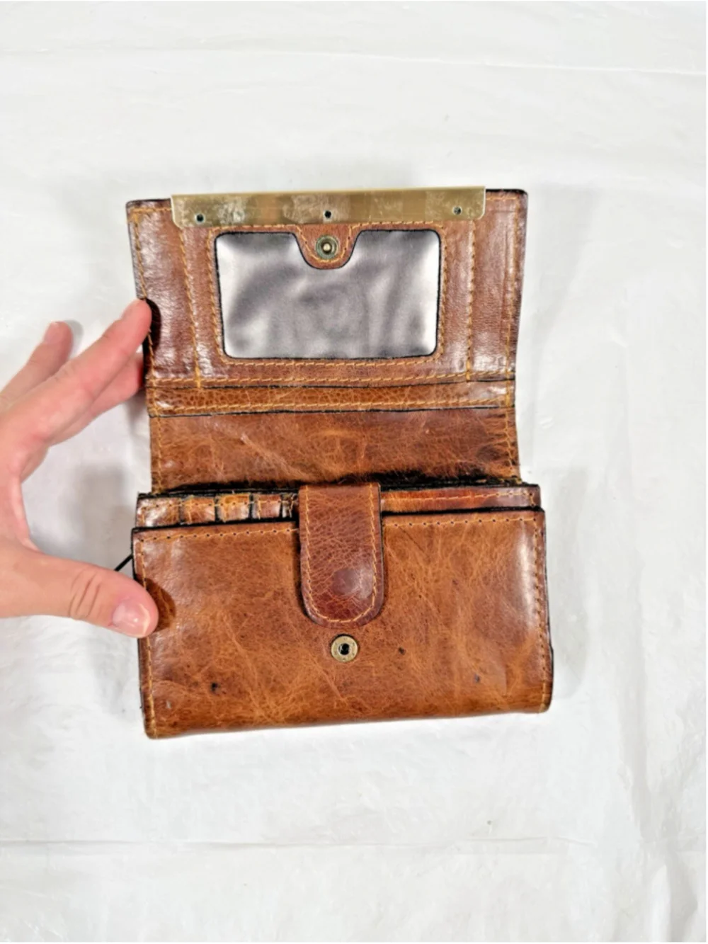 Patricia Nash Tri-Fold Wallet Organizer Smooth Brown Leather